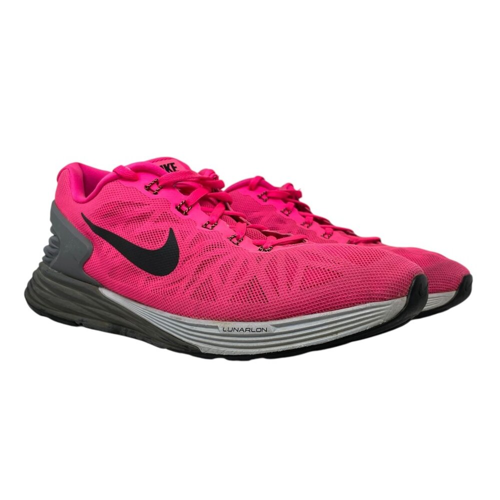 Nike Womens 11 Lunarlon Running Shoes Hot Pink Breathable Mesh Athletic Sneakers - Picture 2 of 16